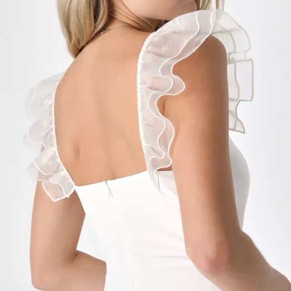Lulus Angelic Appearance White Ruffled Bodycon Midi - Picture 2 of 7